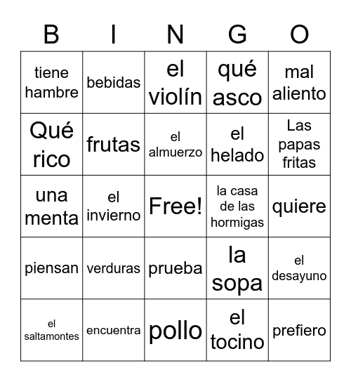 Qué Asco / El Saltamontes y Las Hormigas Bingo Card