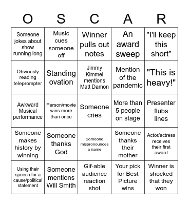 Academy Awards 2023 Bingo Card
