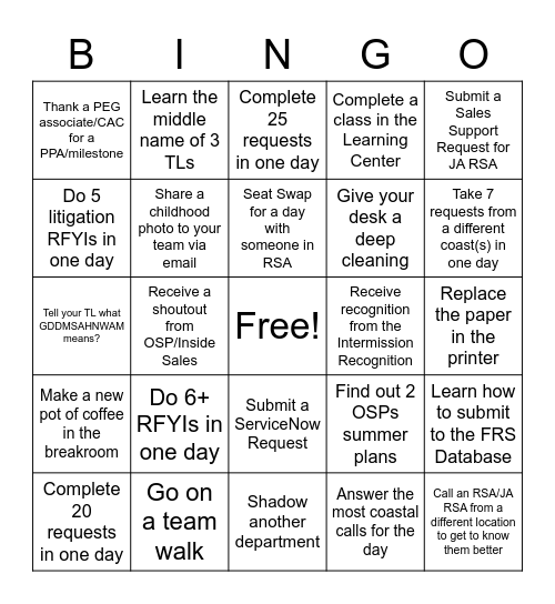 Untitled Bingo Card