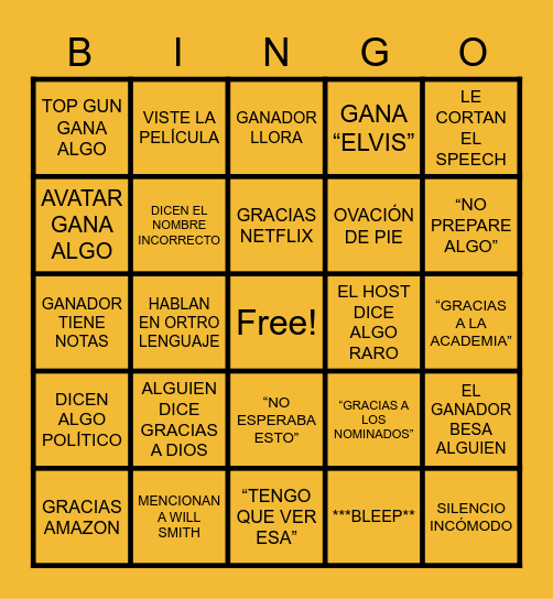 LOS OSCARS 2023 Bingo Card