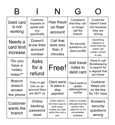Call Center BINGO Card