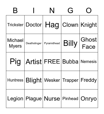 DBD Killer Bingo Card