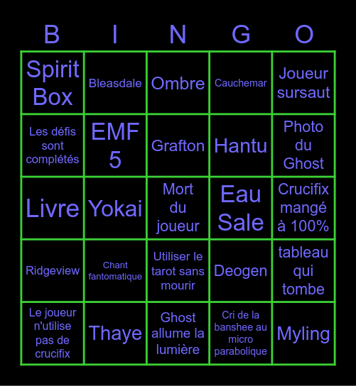 PhasmoBingo Stream Bingo Card