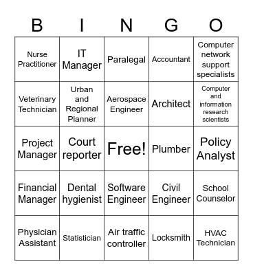 Career Bingo Activity Bingo Card