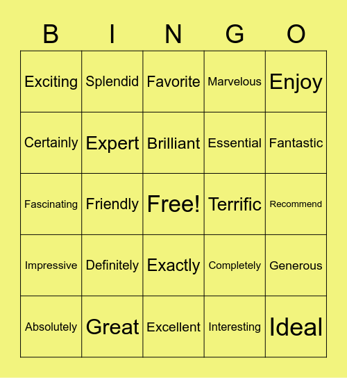 Average Into Great Bingo Card