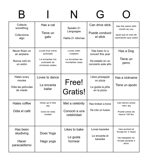 Icebreaker Bingo Card