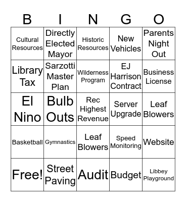 Ojai 2015 Bingo Card