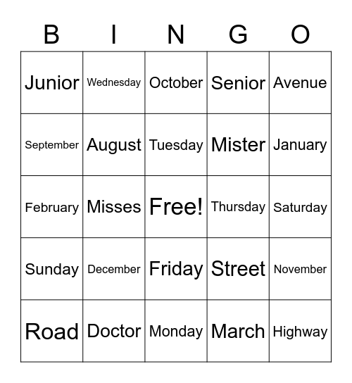 Untitled Bingo Card