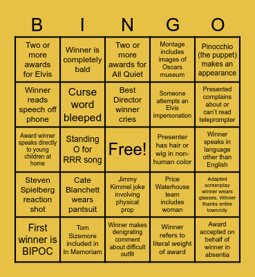 Oscars 2023 Bingo Card