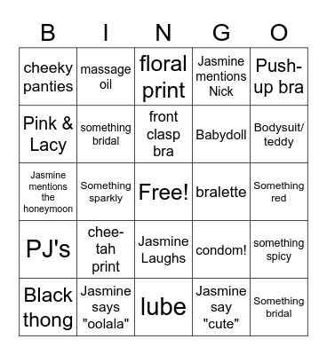 Lingerie Bingo Card