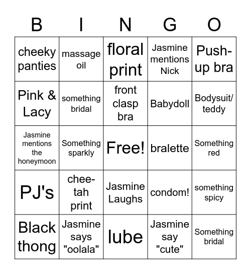 Lingerie Bingo Card