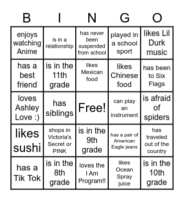 FRIDAY NIGHT BINGO with I AM Bingo Card