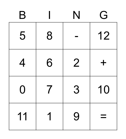 Number Bingo! Bingo Card