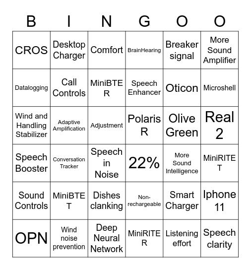 Oticon Bingo Card