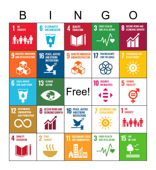 UN Sustainability Goals Bingo Card