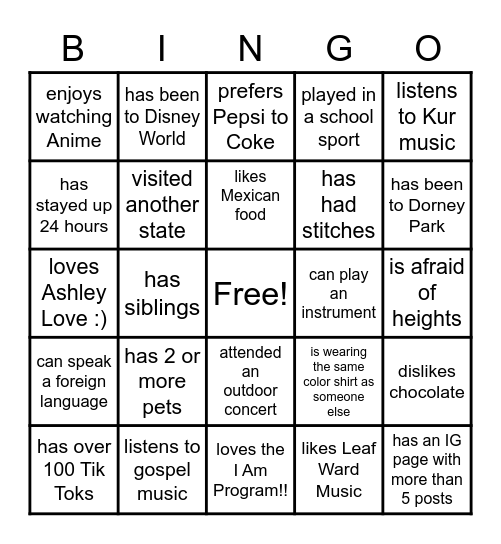 FRIDAY NIGHT BINGO with I AM Bingo Card