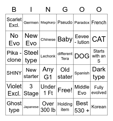 SCARLET/VIOLET [trade] BINGOO Bingo Card