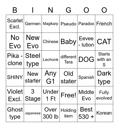 SCARLET/VIOLET [trade] BINGOO Bingo Card