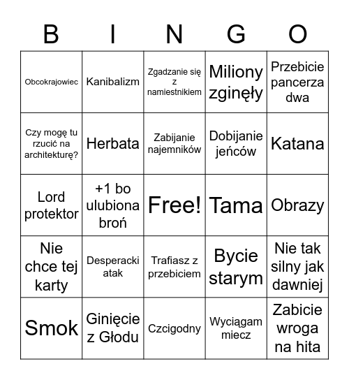 Sesja Bufanga bingo Card