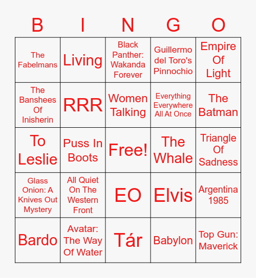 THE FRIDA CINEMA presents: Oscars 2023! Bingo Card