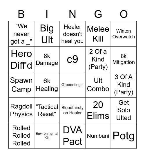 Mystery Heros Bingo Card