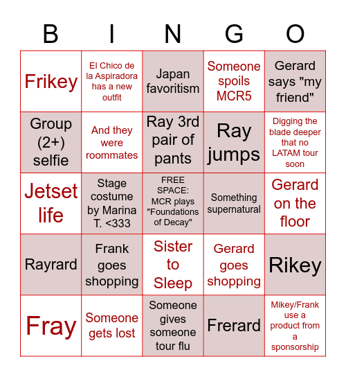 template Bingo Card