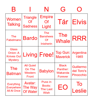 THE FRIDA CINEMA presents Oscars Party 2023 Bingo Card