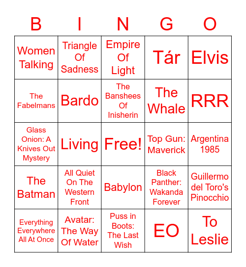 THE FRIDA CINEMA presents Oscars Party 2023 Bingo Card