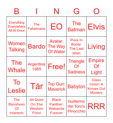THE FRIDA CINEMA presents... Oscars Party 2023! Bingo Card