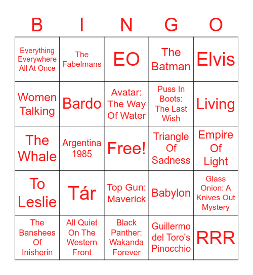 THE FRIDA CINEMA presents... Oscars Party 2023! Bingo Card