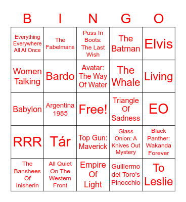 THE FRIDA CINEMA presents... Oscars Party 2023! Bingo Card