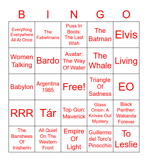 THE FRIDA CINEMA presents... Oscars Party 2023! Bingo Card