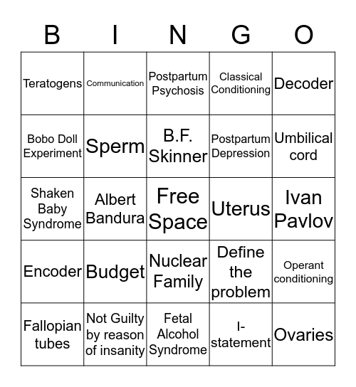 Semester Review Bingo Card