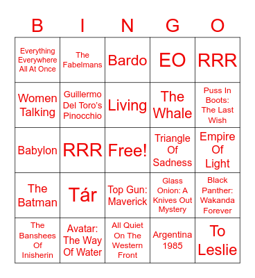 THE FRIDA CINEMA presents... Oscars Party 2023! Bingo Card