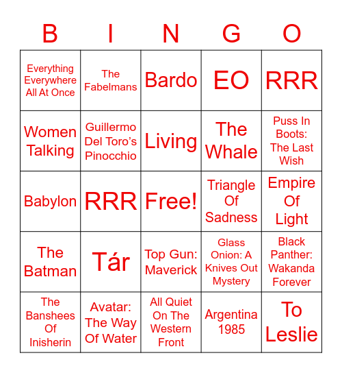 THE FRIDA CINEMA presents... Oscars Party 2023! Bingo Card