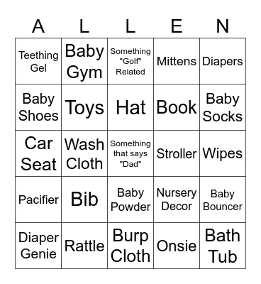 Baby Shower Bingo Card