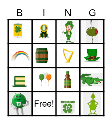 QI Dept. St. Patrick's Day Bingo Card