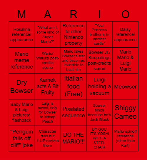 MARIO MOVIE BINGO Card