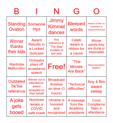 THE FRIDA CINEMA presents... Oscars Party 2023! Bingo Card