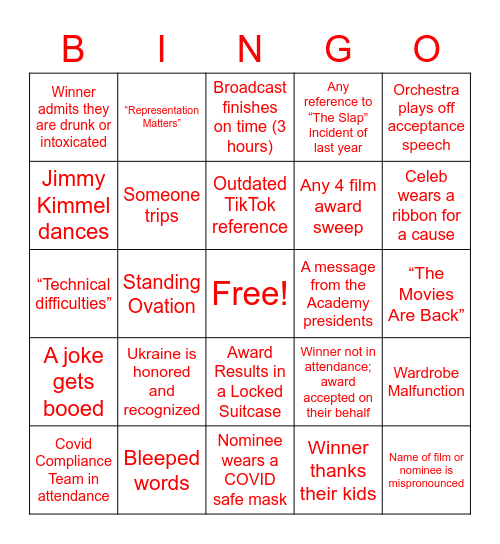 THE FRIDA CINEMA presents... Oscars Party 2023! Bingo Card