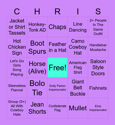 Chris's 50th NASH BASH Bingo Card