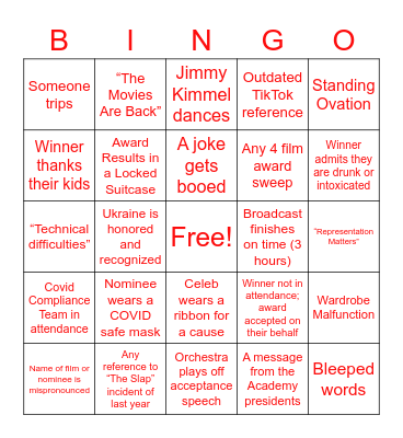 THE FRIDA CINEMA presents... Oscars Party 2023! Bingo Card