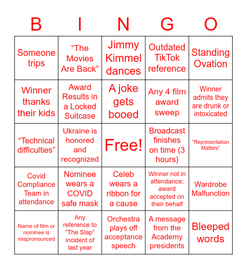 THE FRIDA CINEMA presents... Oscars Party 2023! Bingo Card