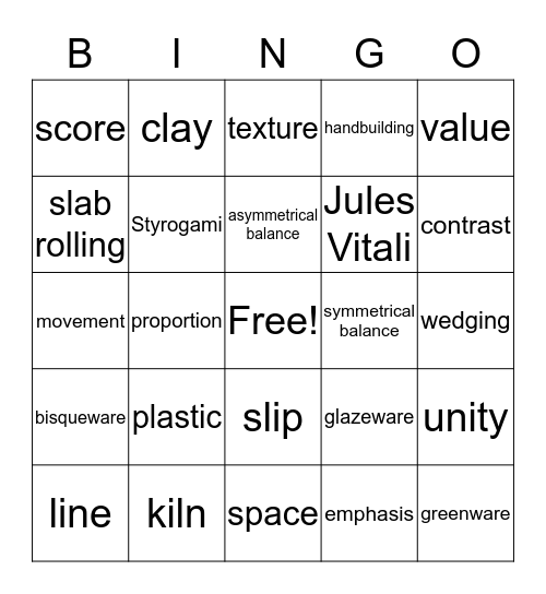 AMPedArt 9-Week Vocab Bingo - 8th Bingo Card
