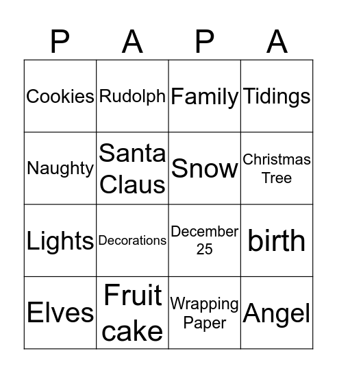 PAPARAZZI Christmas  Bingo Card