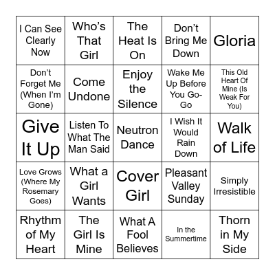 Classic Pop Bingo Card