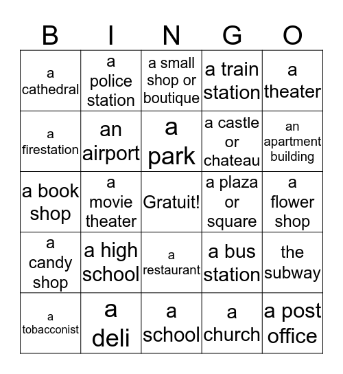 Les Bâtiments en français Bingo Card