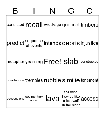 Lesson 12 Vocabulary Bingo Card