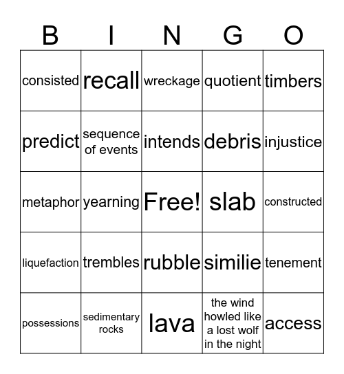 Lesson 12 Vocabulary Bingo Card