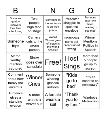 Oscars 2023 Bingo Card